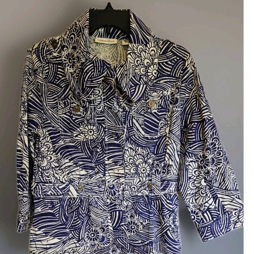 Coldwater Creek Blue Printed Floral Jean Jacket - Picture 2 of 7